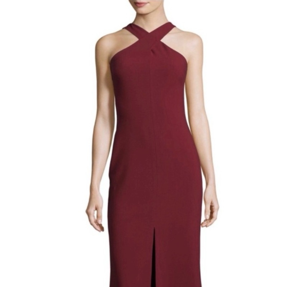Likely Kingsbury Garnet Long Crepe Evening Gown Dress with Front Slit